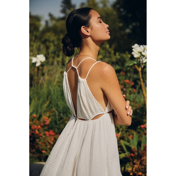 Anthropologie Gauzy Cutout Cover-Up Maxi Dress Off White Size XS Swim Beach - Picture 5 of 7